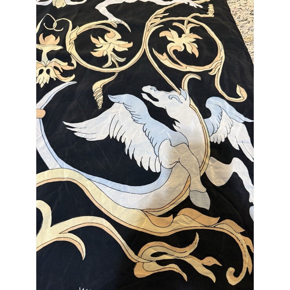 Winter Silks Pegasus & Dragon Print Scarf Black Square Scarf Mythical Motif - Picture 2 of 4